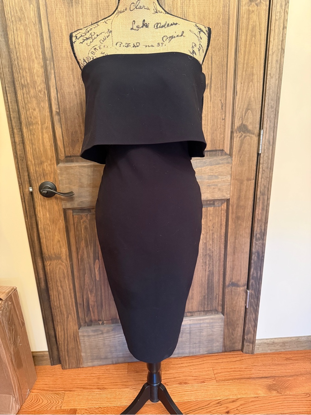 Likely Black Strapless Overlay Midi Dress